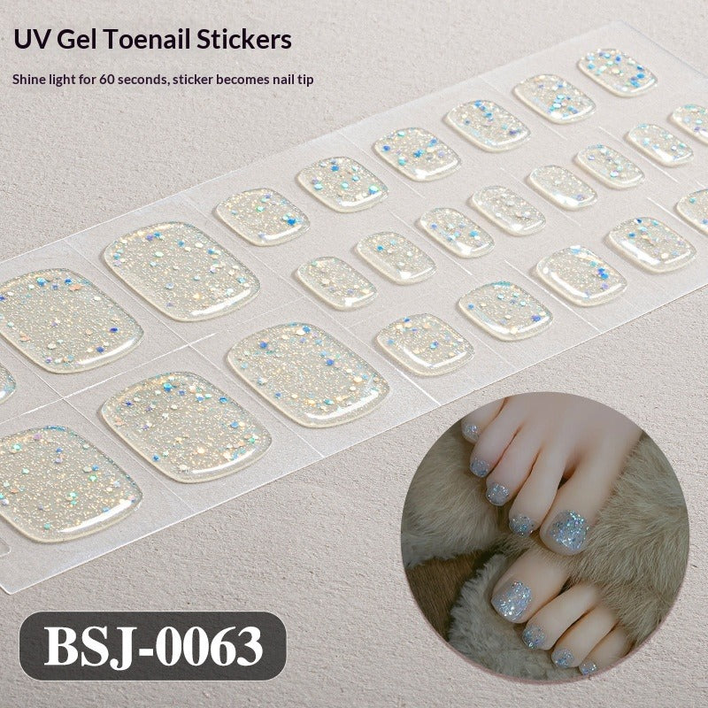 Semi-Cured Gel Nail Strips Solid Color Glossy Toe Design (MOQ=3)