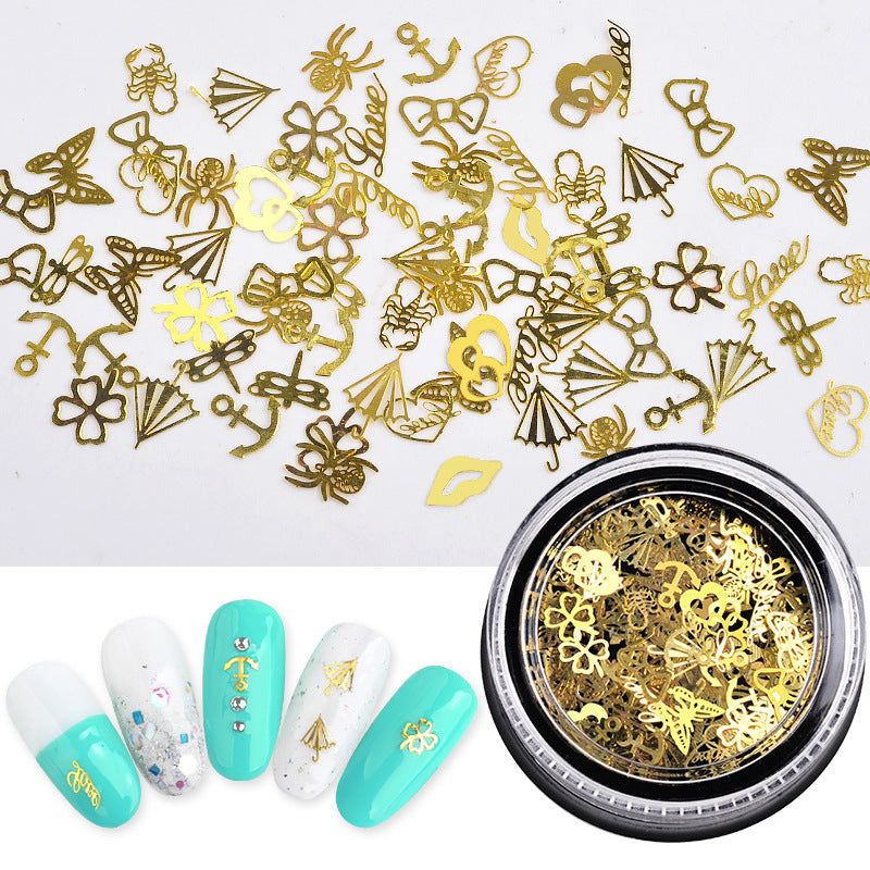 Christmas Gold Metal Nail Art Mix – Hollow Festive Shapes for Gel & Acrylic (MOQ=3)