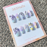 Sweet & Dopamine: "Lavender Wisteria Dream" – Sugar Glitter White Base, 3D Hanging Wisteria, Moon & Cloud Press-on Nails