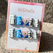 365nails: 골격 — 3D 갈비뼈 수제 미디엄 코핀형 프레스온 네일