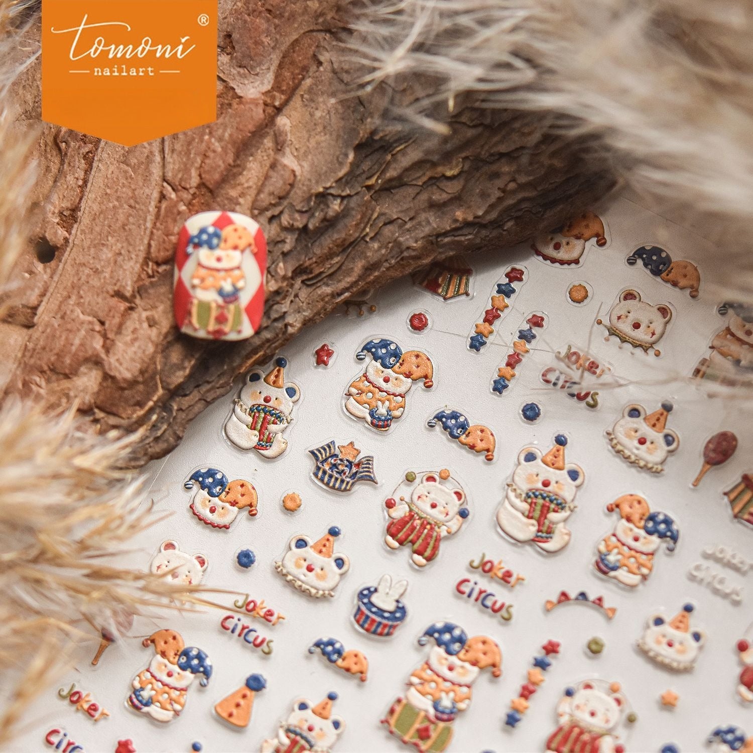 Circus Bear Nail Stickers – 5D Embossed Whimsical Carnival Set