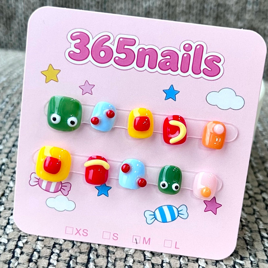 365nails: "Candy Land Monsters" – 3D Googly Eye Handmade Short Square Nails