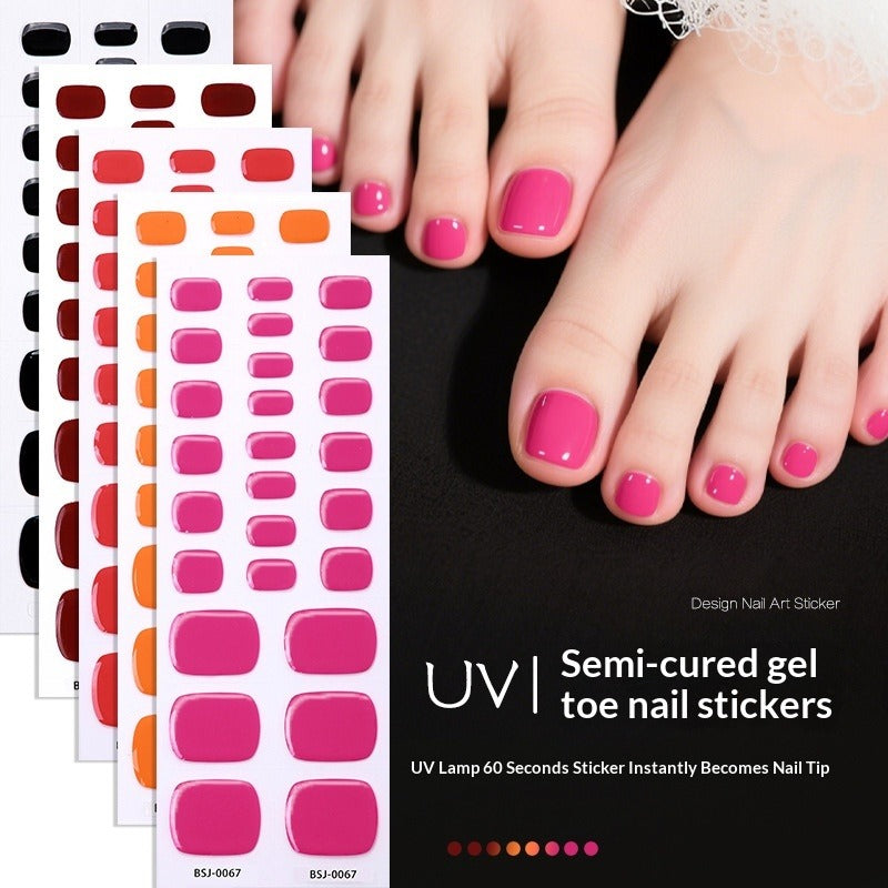 Semi-Cured Gel Nail Strips Solid Color Glossy Toe Design (MOQ=3)