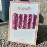 Strawberry Sparkle Press On Nails｜Peachy Pink Chunky Glitter Square | Starry Glitter · Sparkling Series
