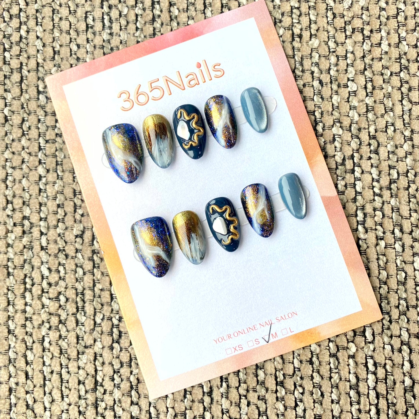 365nails: "Cosmic Nebula" – Galaxy Swirl & 3D Gold Shell Handmade Almond Nails