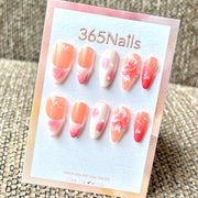 Floral aquarelle pêche — ongles faits main ultra-doux à ajustement flexible — vente en gros (MOQ=100)