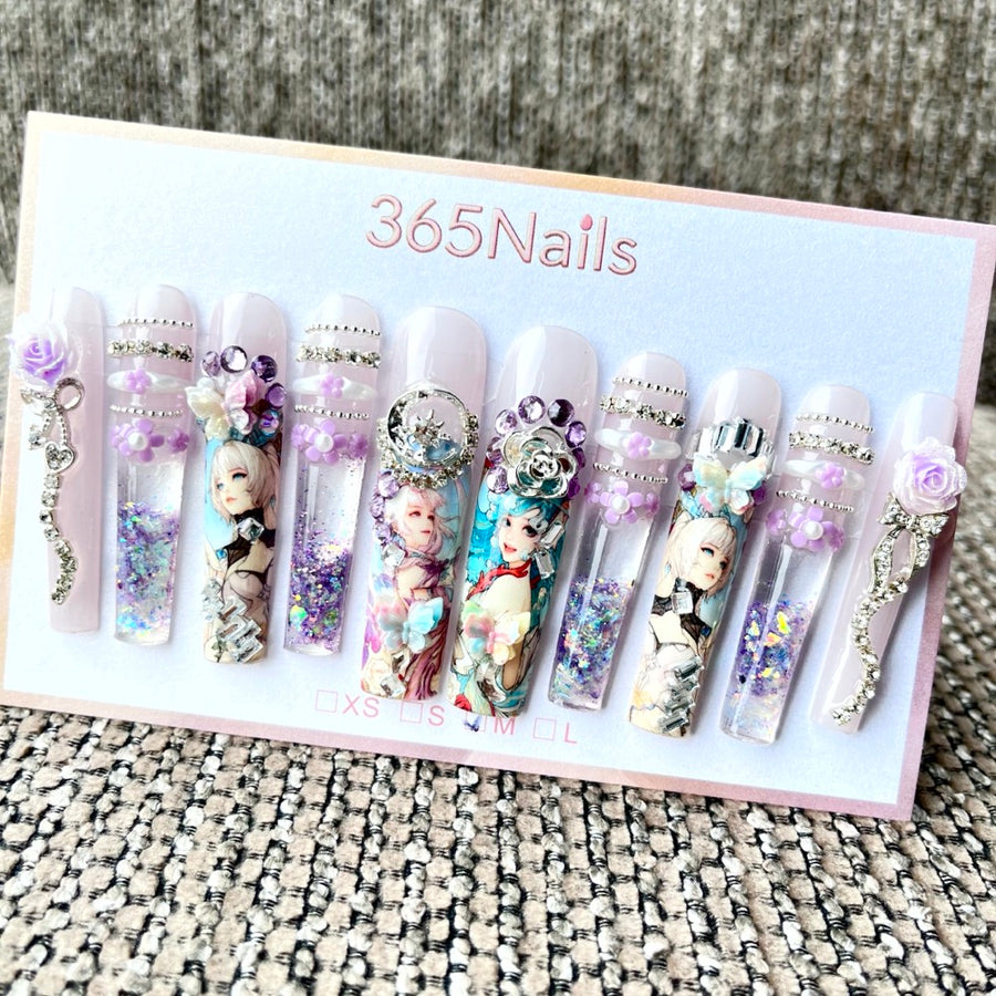 365nails: "Dollhouse Dream" – 3D Figure Art Handmade Coffin Nails-5.5cm