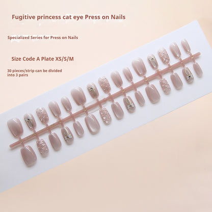 Nail Tips  Prefabricated nail Diamond Bow Rhombus Silver Bean cat eye Gentle Bean Paste Pink Diamond Wear nail 30 pieces｜365nails