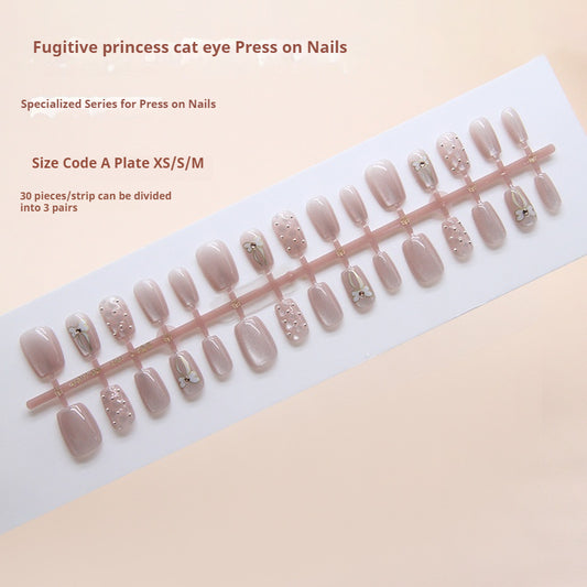Nail Tips  Prefabricated nail Diamond Bow Rhombus Silver Bean cat eye Gentle Bean Paste Pink Diamond Wear nail 30 pieces｜365nails