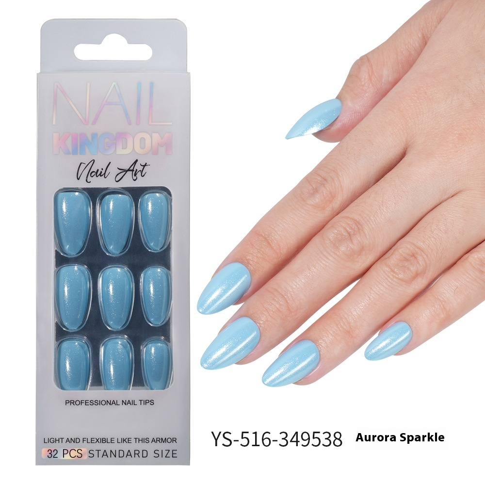 Press on nails Advanced Aurora Fine Flash Almond Short Nail Film Removable Fake Nail Prefabricated Solid Color  Nail Art Wholesale