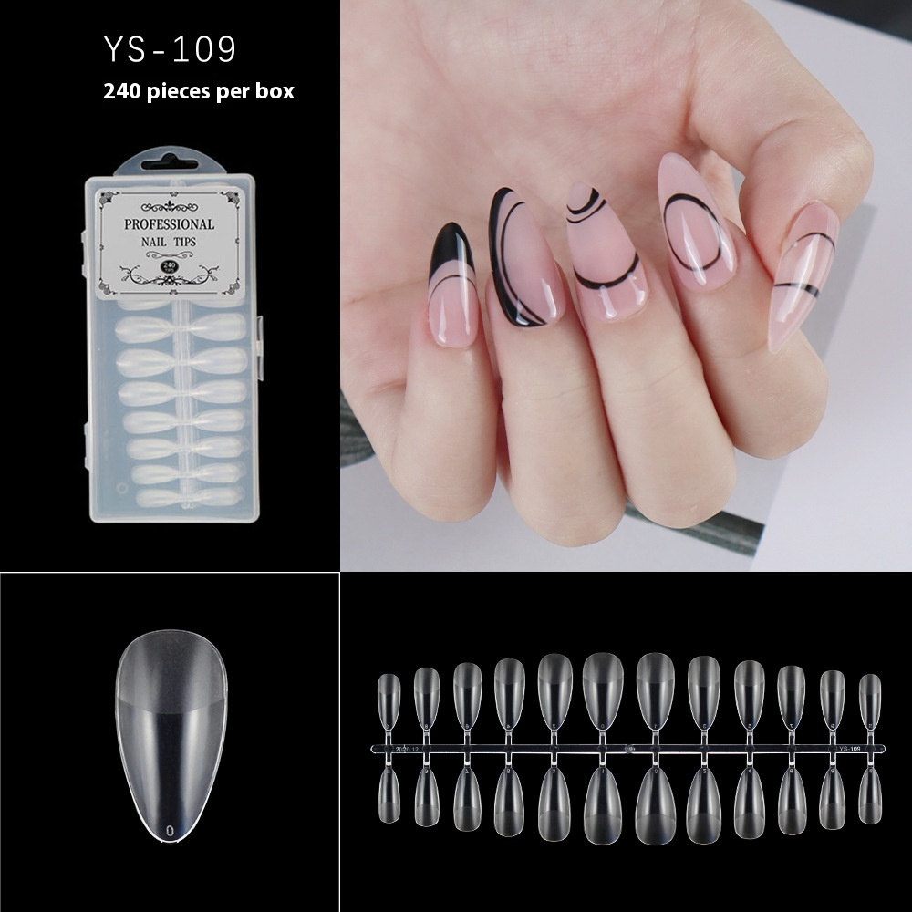 Nail Tips nail piece semi-matte 504 pieces boxed trapezoidal almond fake nail patch transparent and seamless nail art