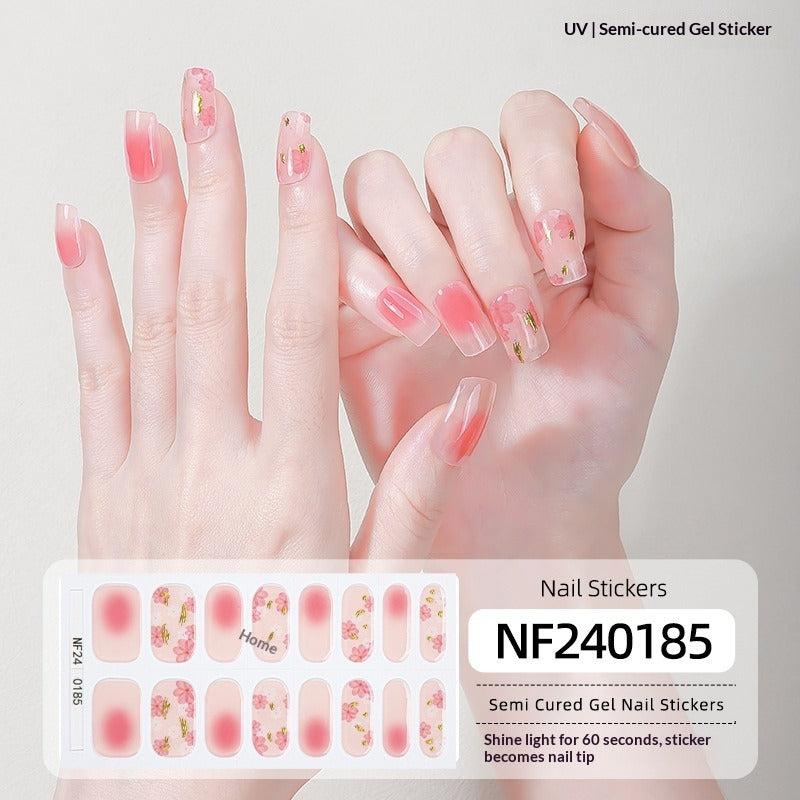 Semi-Cured Gel Nail Strips Summer Floral 3D Foil Pink Glossy Set (MOQ=3)