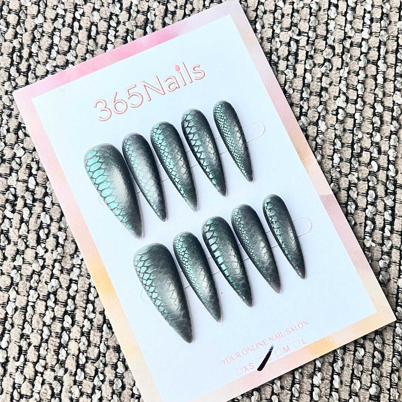 Iridescent Green Scale Stiletto Press-On Nails