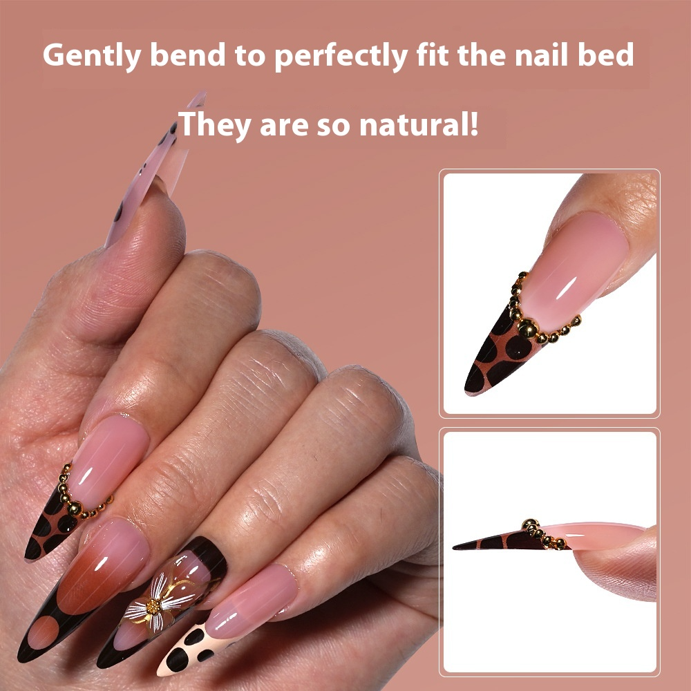 Popular hand-worn nail sweet cool flower almond long finished nail art removable patch fake nail piece