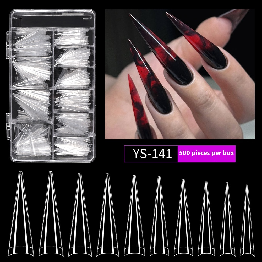 Nail Tips long-pointed semi-sticker nail piece,  triangular pointed transparent fake nail patch French pointed nail piece