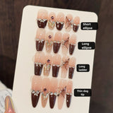 Elegant Brown Crystal Accent Press On Nails