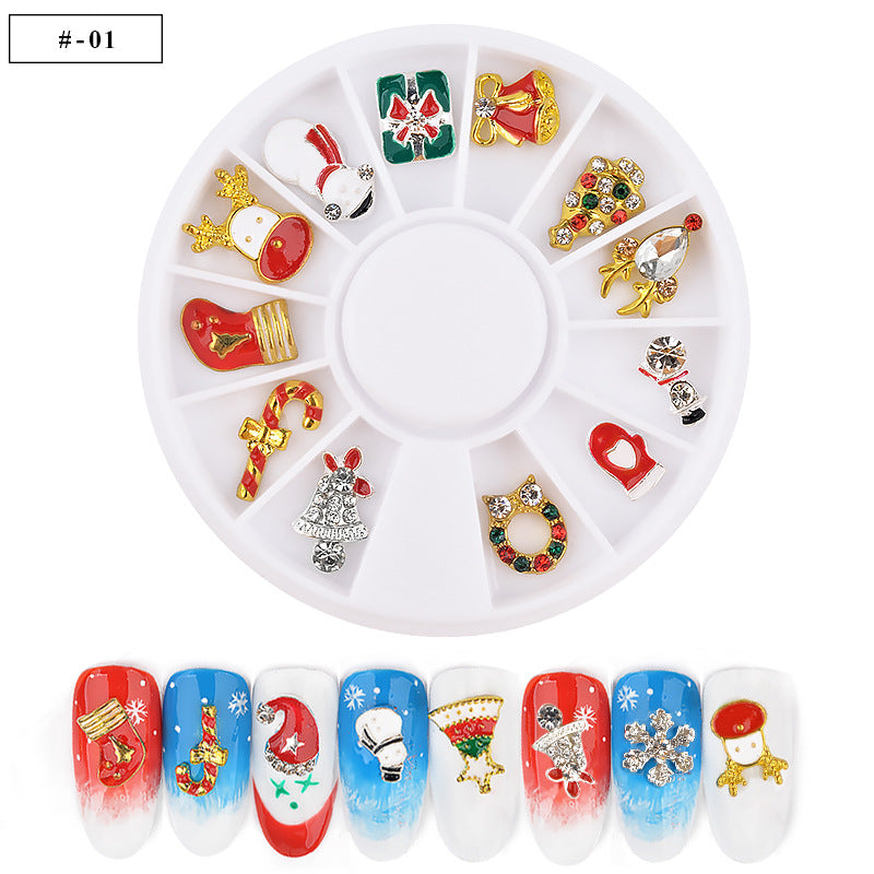 Christmas Alloy Nail Charms – Festive 3D Metal Decorations in 12-Grid Wheel (MOQ=3)