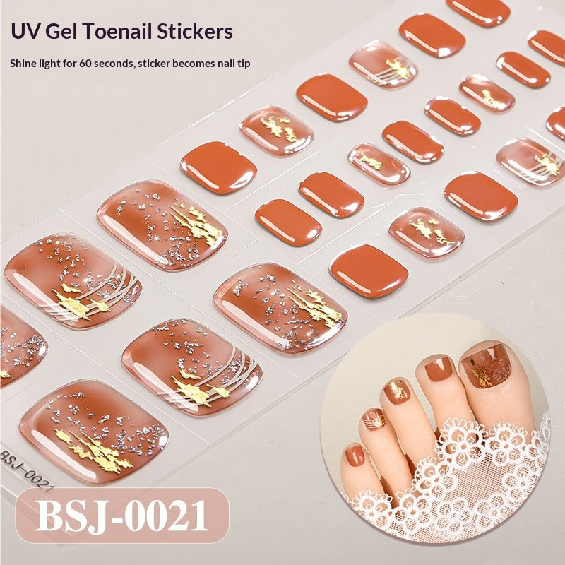 Semi-Cured Gel Nail Strips Gradient Bloom 3D Foil Toe Design (MOQ=3)