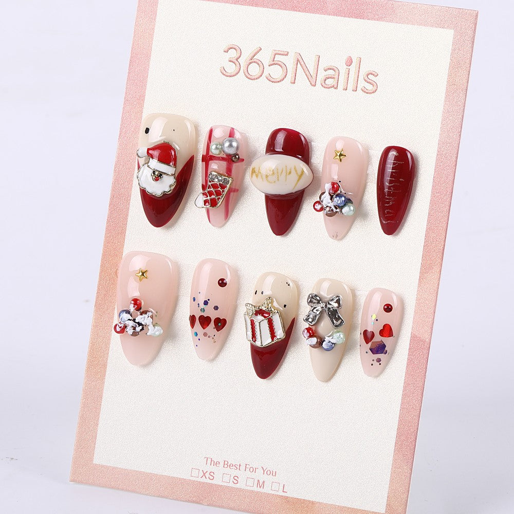 365Nails Christmas Red Gift Charm Stiletto Set