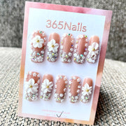 365nails : « Jardin scintillant » – Fleurs 3D, ongles forme carrée faits main
