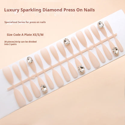 Nail Tips  prefabricated nail matte simple removable nail art solid color fake nail long nail piece round diamond diamond model ｜365nails