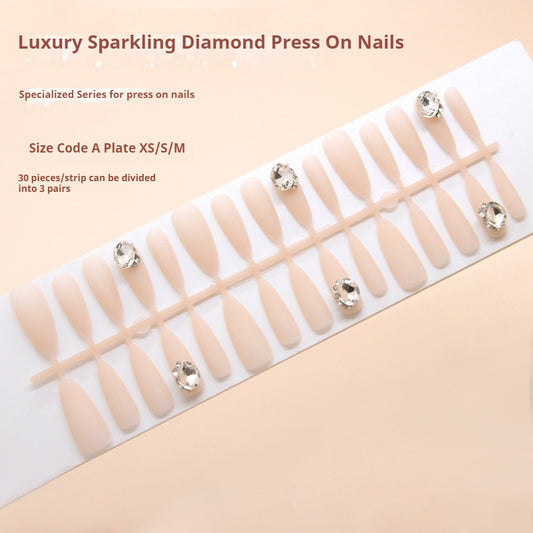 Nail Tips  prefabricated nail matte simple removable nail art solid color fake nail long nail piece round diamond diamond model ｜365nails