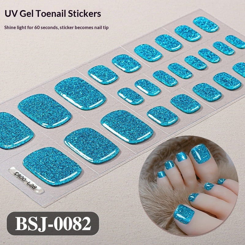 Semi-Cured Gel Nail Strips Toe Nails Pure Color Mismatch Glitter Glossy Set (MOQ=3)