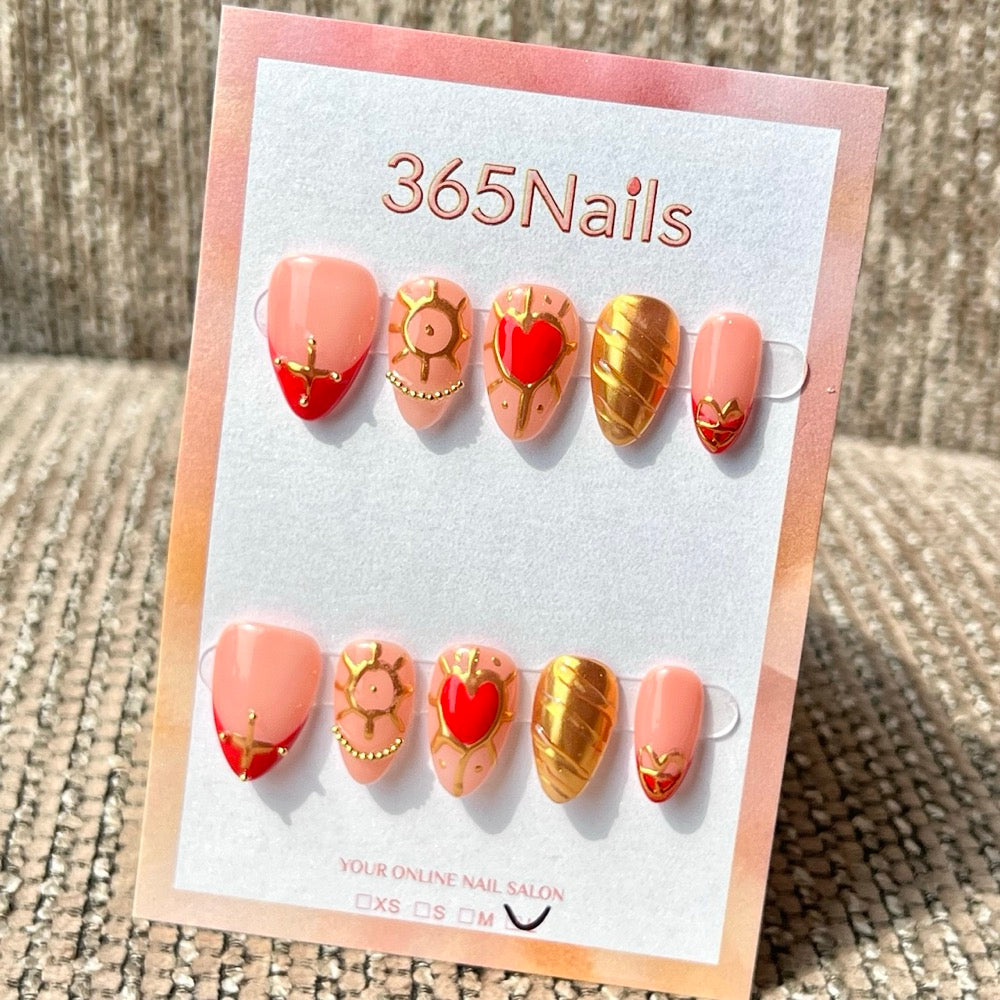 365nails: "Anime Heart Armor" – Handmade Medium Stiletto Press-On Nails
