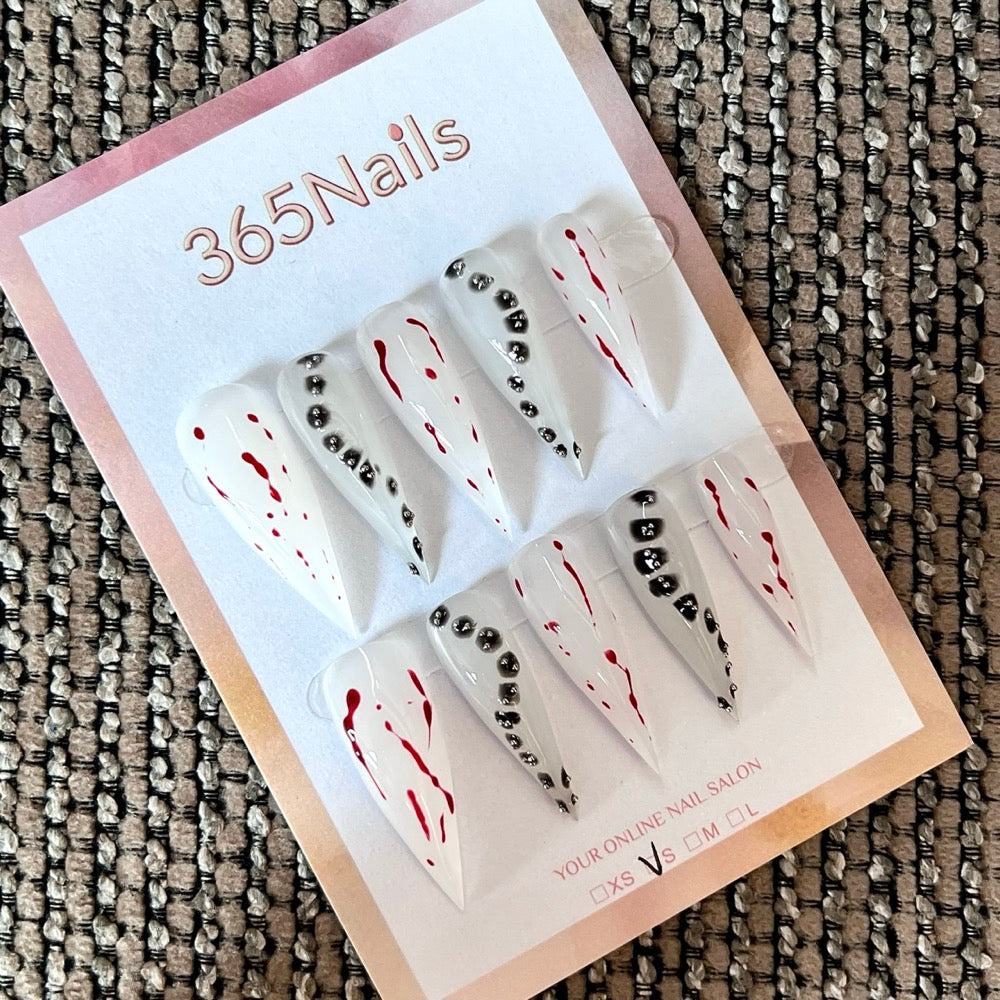 Crimson Trace - White Studded Pointed Press-On Nails