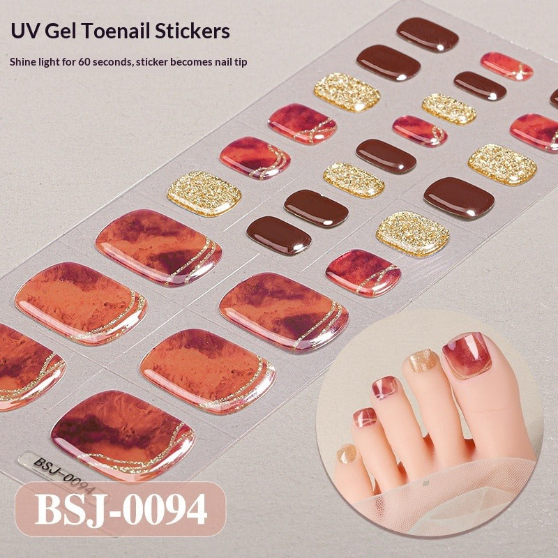 Semi-Cured Gel Nail Strips Toe Nails Gradient Bloom Glitter Glossy Set (MOQ=3)