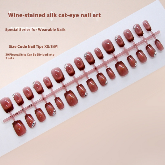 Nail Tips  prefabricated nail Moonlight cat eye French flash  ins wind removable nail art pieces press on nails 30 pieces｜365nails