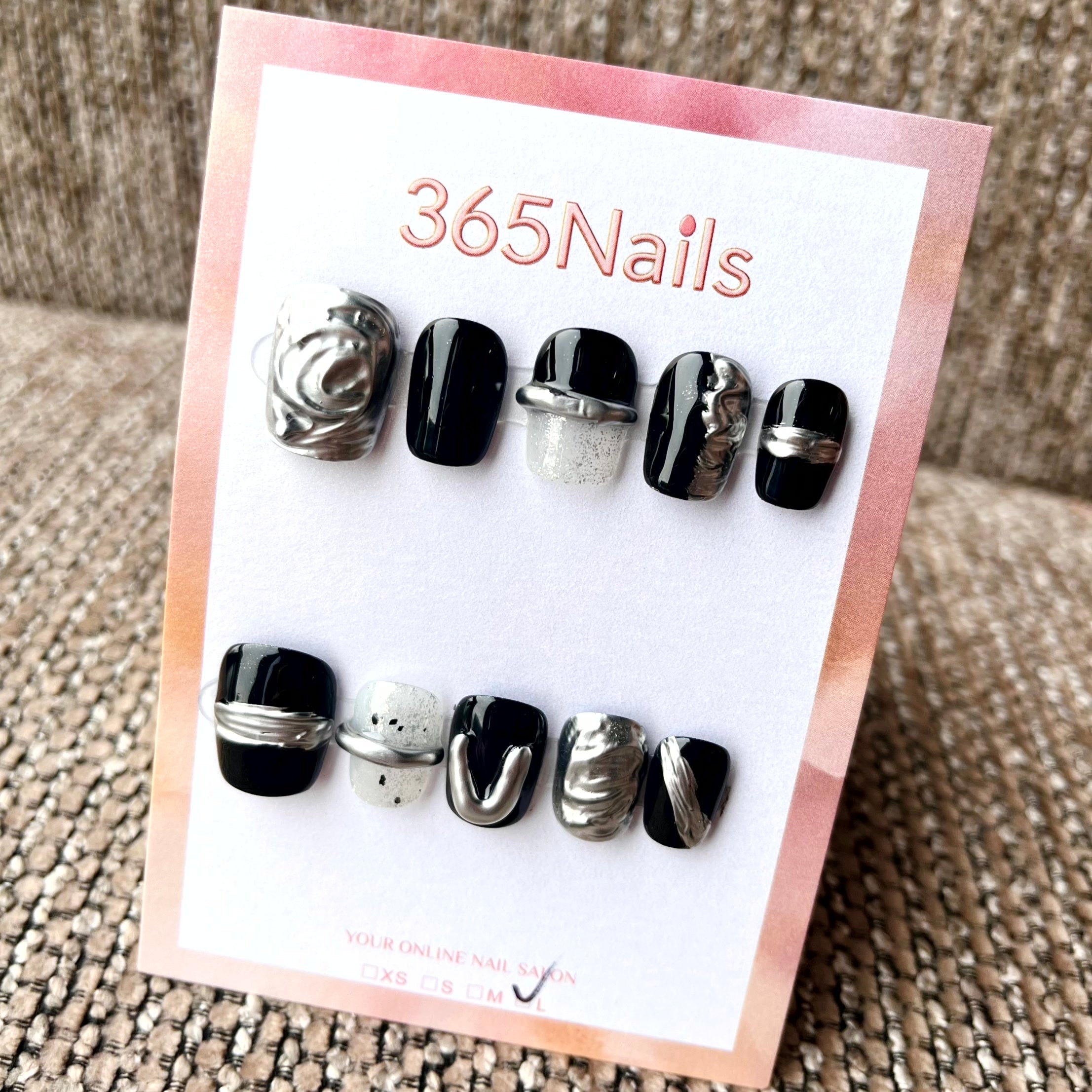 365nails: "Liquid Metal" – 3D Sculpted Handmade Short Square Nails