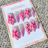 Sculpted Flora: "Shimmering Petal Blush" – 3D Pink Flowers on Pearlescent Ombre Stiletto Nails