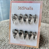 Obsidian Mist Dragon Claw Stiletto Press On Nails｜Clear Base with Black Marble Swirl｜365Nails Premium Handmade Dragon Series
