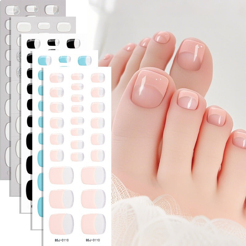 Semi-Cured Gel Nail Strips French Style Toe Nails Clean Glossy Set (MOQ=3)