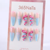 Pink Tentacle and Blue Gradient Press-On Nails with 3D Pearl Design