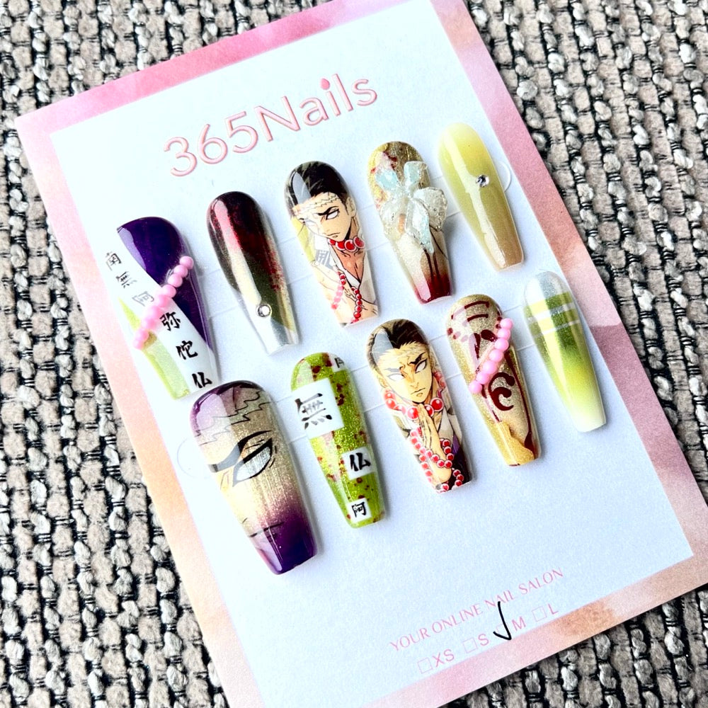 365nails: "Demon Slayer Hantengu" – Unhas Postiças Artesanais de Trapezoide Médio