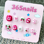 365nails: "Sweet Berry Bear" – 3D Character & Strawberry Handmade Short Square Nails