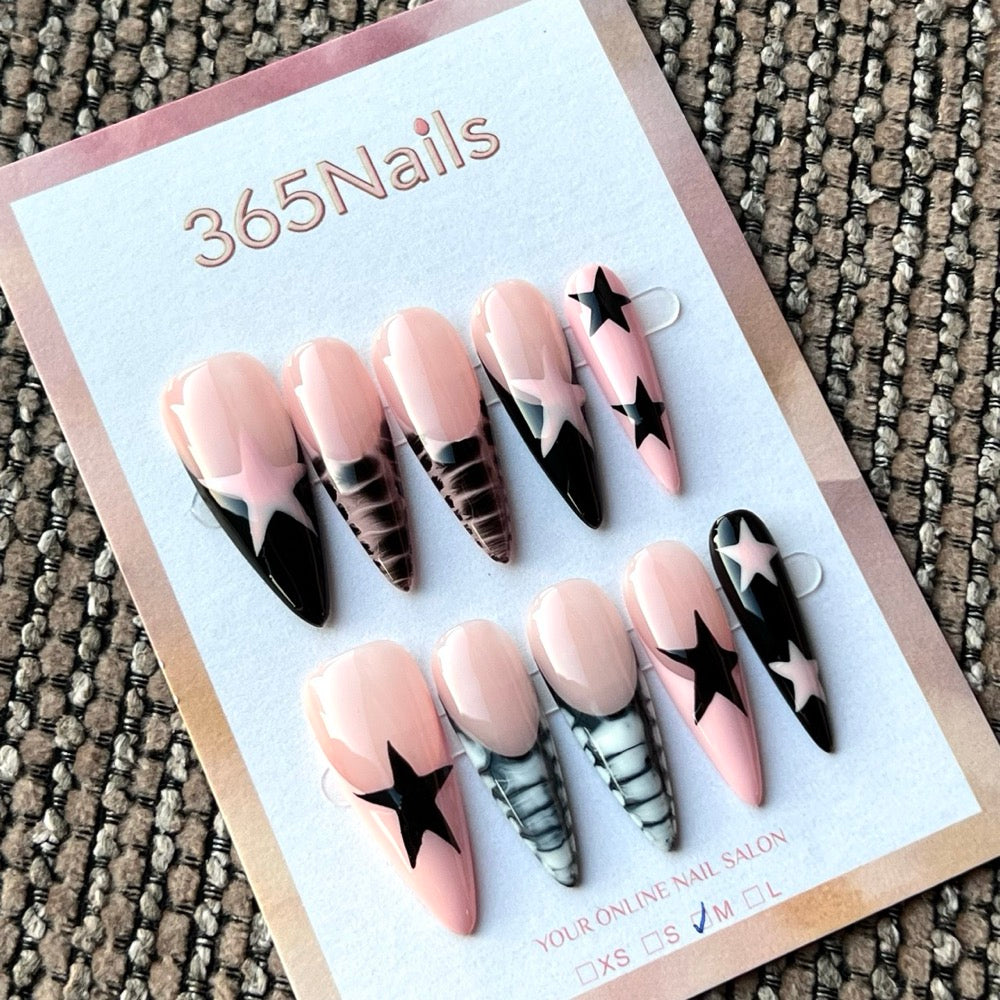 Black Star French - Pink Black Star Press-On Nails