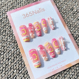 Sweet & Dopamine: "Pink Lemonade Sunset" – Pink & Yellow Gradient, Sugar Glitter, 3D Moon, Cloud & Pearl Press-on Nails