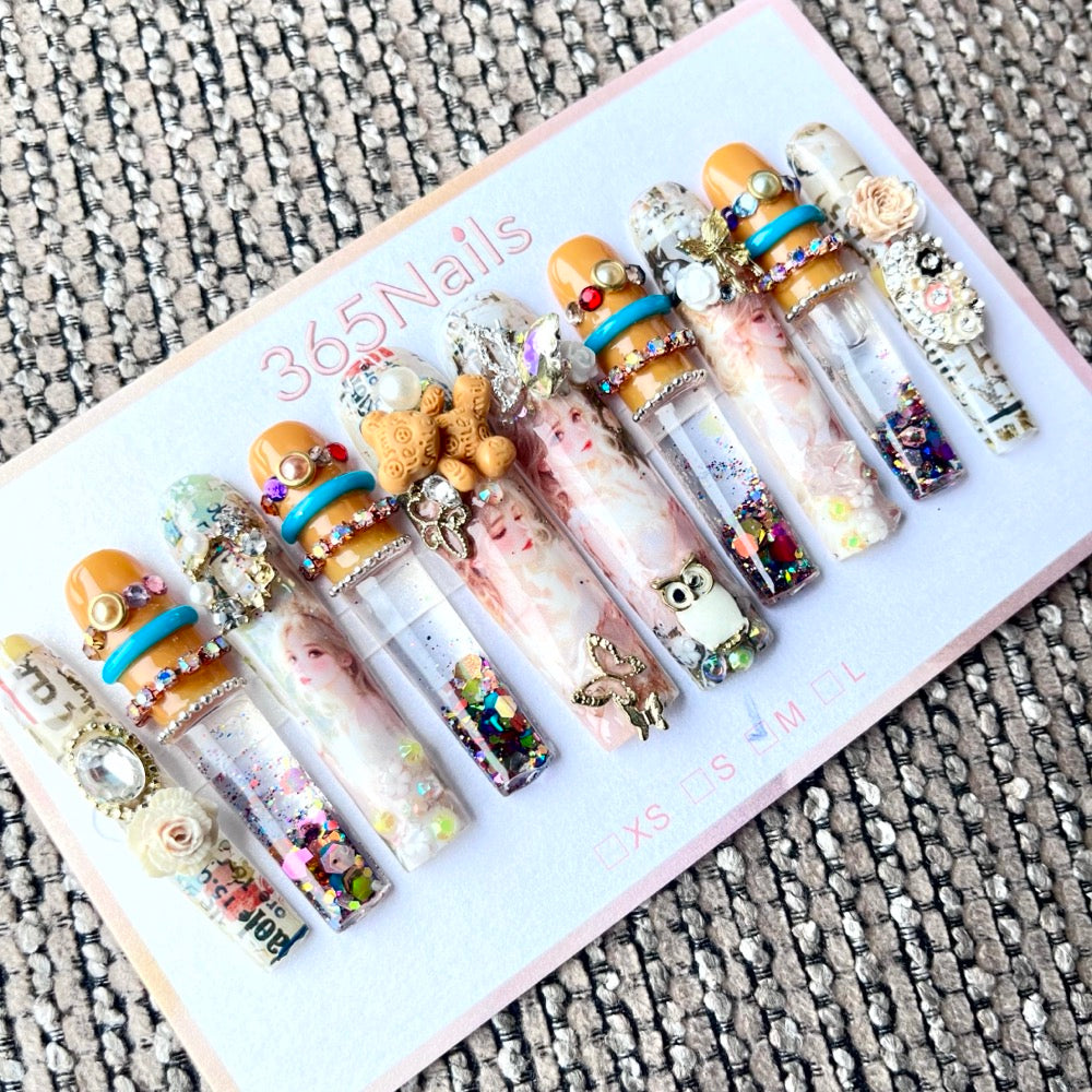 365nails: "Kitty Carnival" – 3D Character Art Handmade Coffin Nails-5.5cm