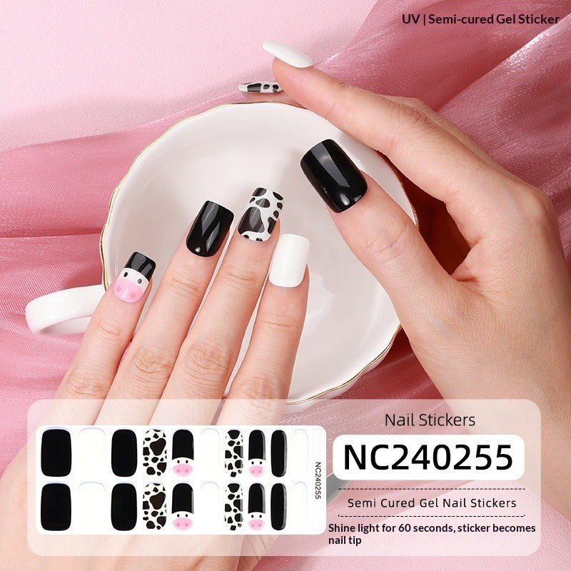 Semi-Cured Gel Nail Strips Floral Star Heart Cow-Print Mix Design (MOQ=3)