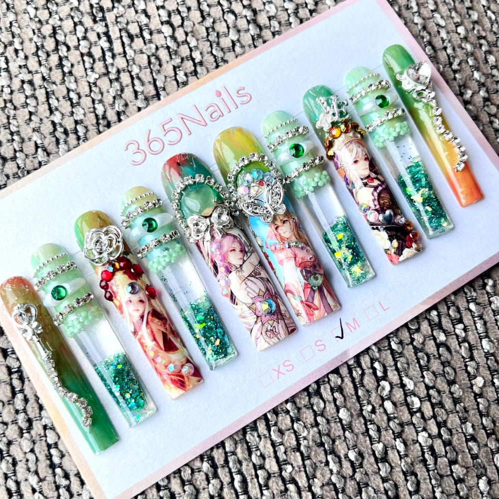 365nails: "Eastern Enchantment" – 3D Figure Art Handmade Coffin Nails-5.5cm