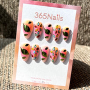 365nails: "식물의 보석" – 3D 잎사귀 & 보석 수제 아몬드형 네일