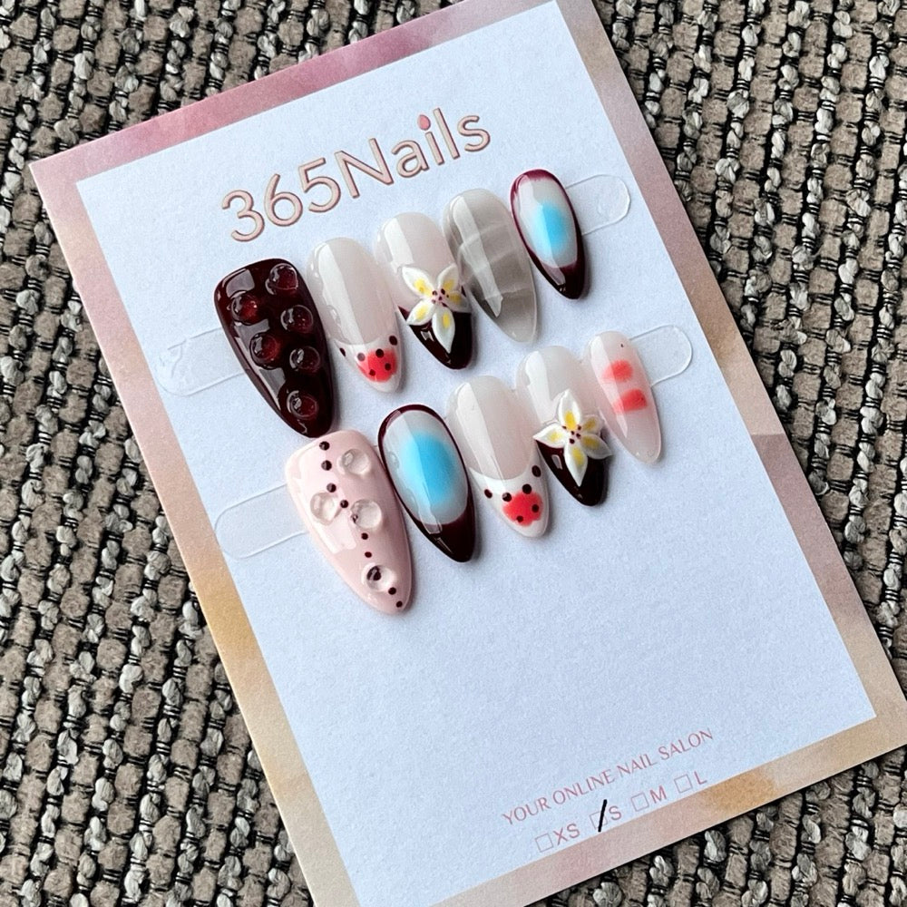 Cute Floral 3D Charm Almond Press-On Nails