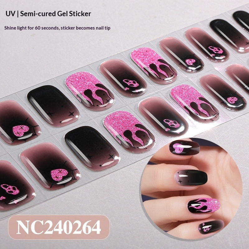 Semi-Cured Gel Nail Strips Halloween Glow Gothic Spiderweb Ghost Design (MOQ=3)