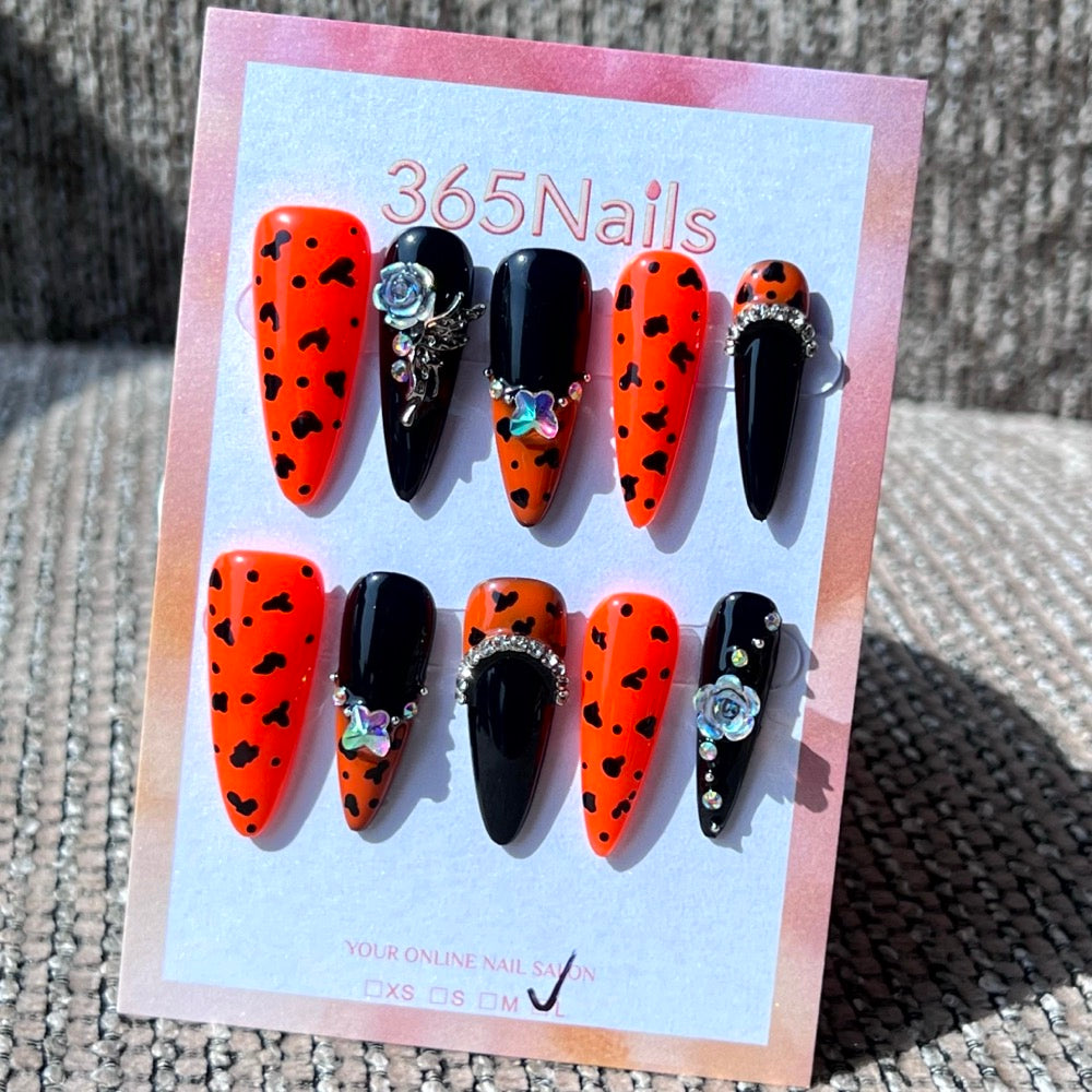 365nails: "Spooky Chic" – 3D Butterfly & Rhinestone Handmade Stiletto Nails
