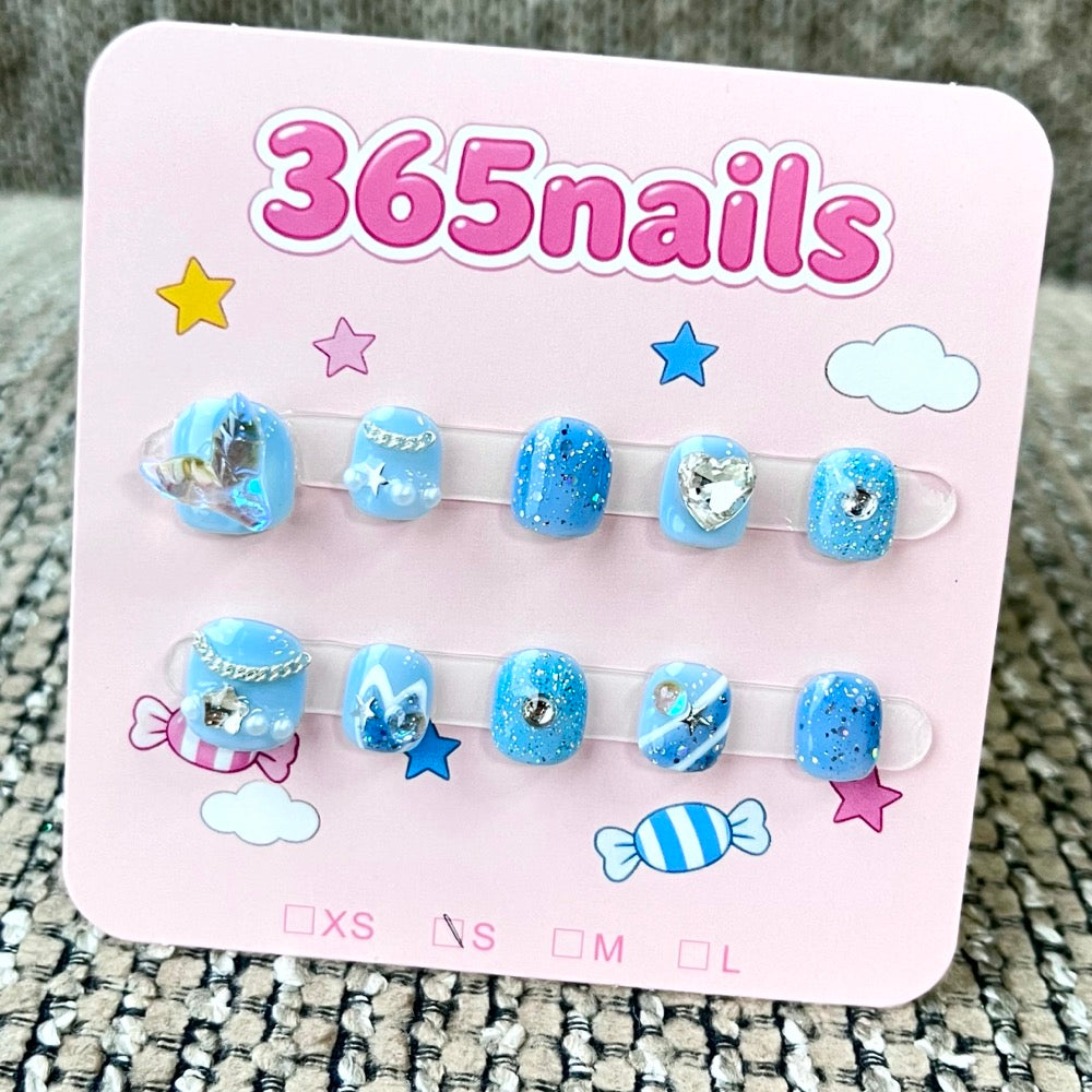365nails: "Blue Candy" – 3D Handcrafted Sweet Style Short Square Nails