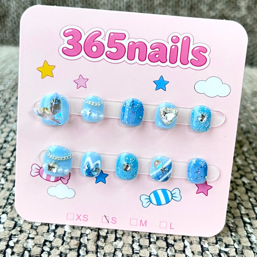 365nails: "Blue Candy" – 3D 수제 달콤한 숏 스퀘어형 네일