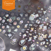Kawaii Pet Shell Light Collection: "Cute Pet & Shell Light" – 3D Embossed Nail Sticker